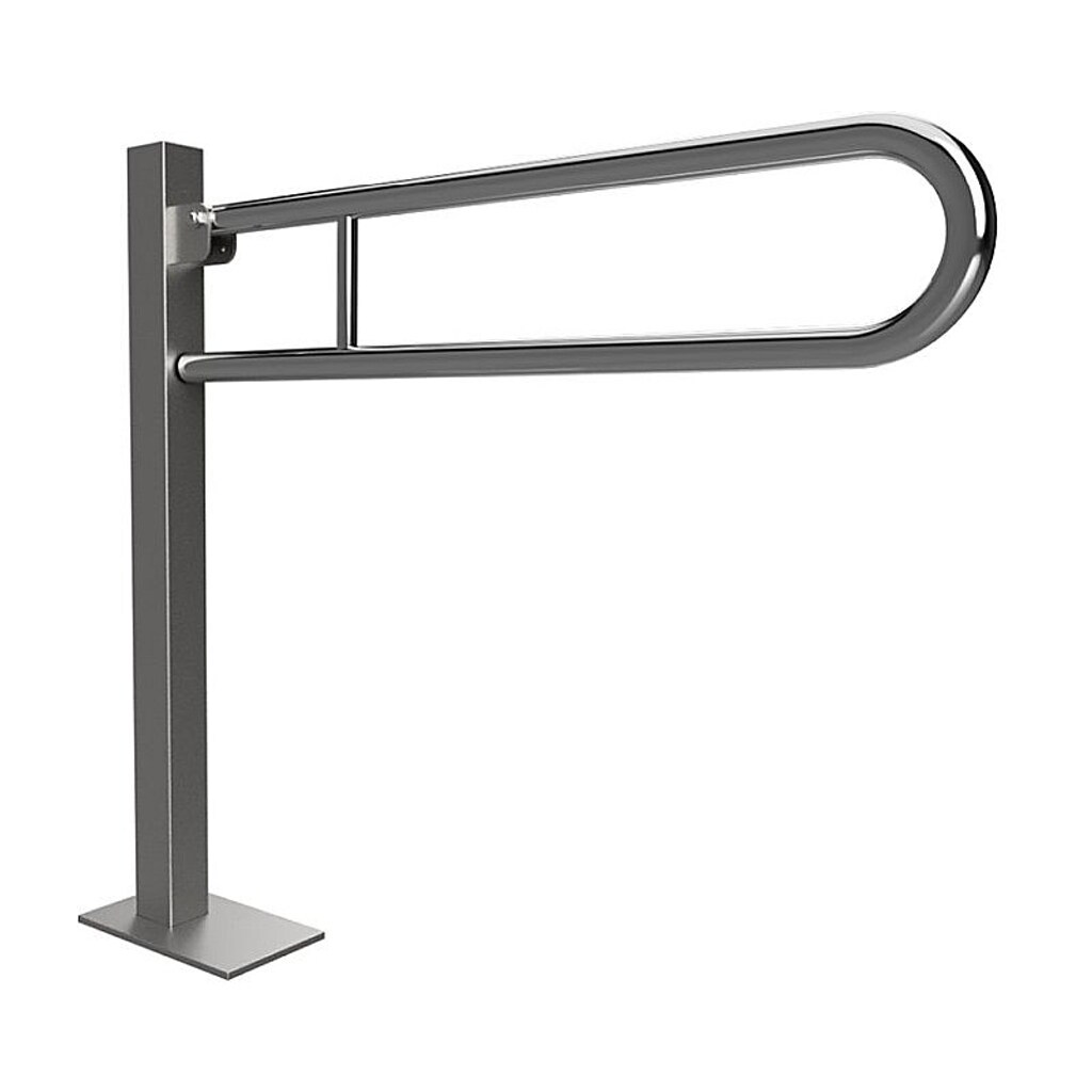 Brillantbad BELP Stützklappgriff in U-Form Bodenmontage Edelstahl poliert mit Abdeckung 153x870x933 mm, 120 kg Traglast für Bad & WC >> zum Bohren