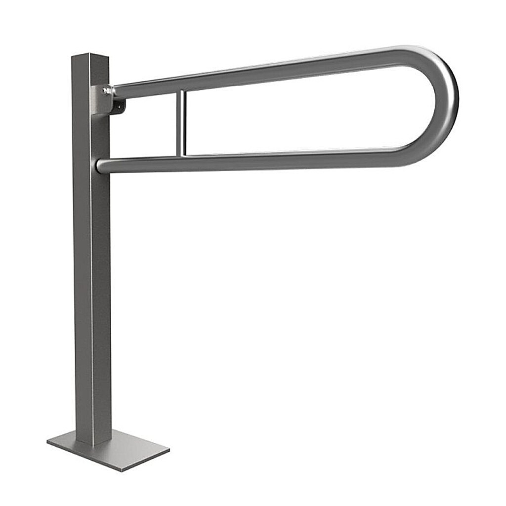Brillantbad BELP Stützklappgriff in U-Form Bodenmontage Edelstahl gebürstet mit Abdeckung 153x870x933 mm, 120 kg Traglast für Bad & WC >> zum Bohren