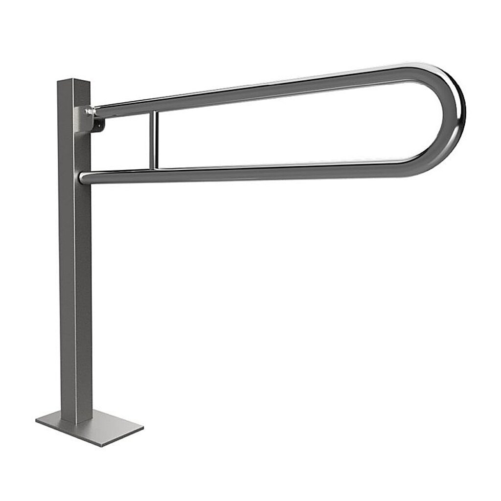Brillantbad BELP Stützklappgriff in U-Form Bodenmontage Edelstahl poliert mit Abdeckung 153x870x975 mm, 120 kg Traglast für Bad & WC >> zum Bohren