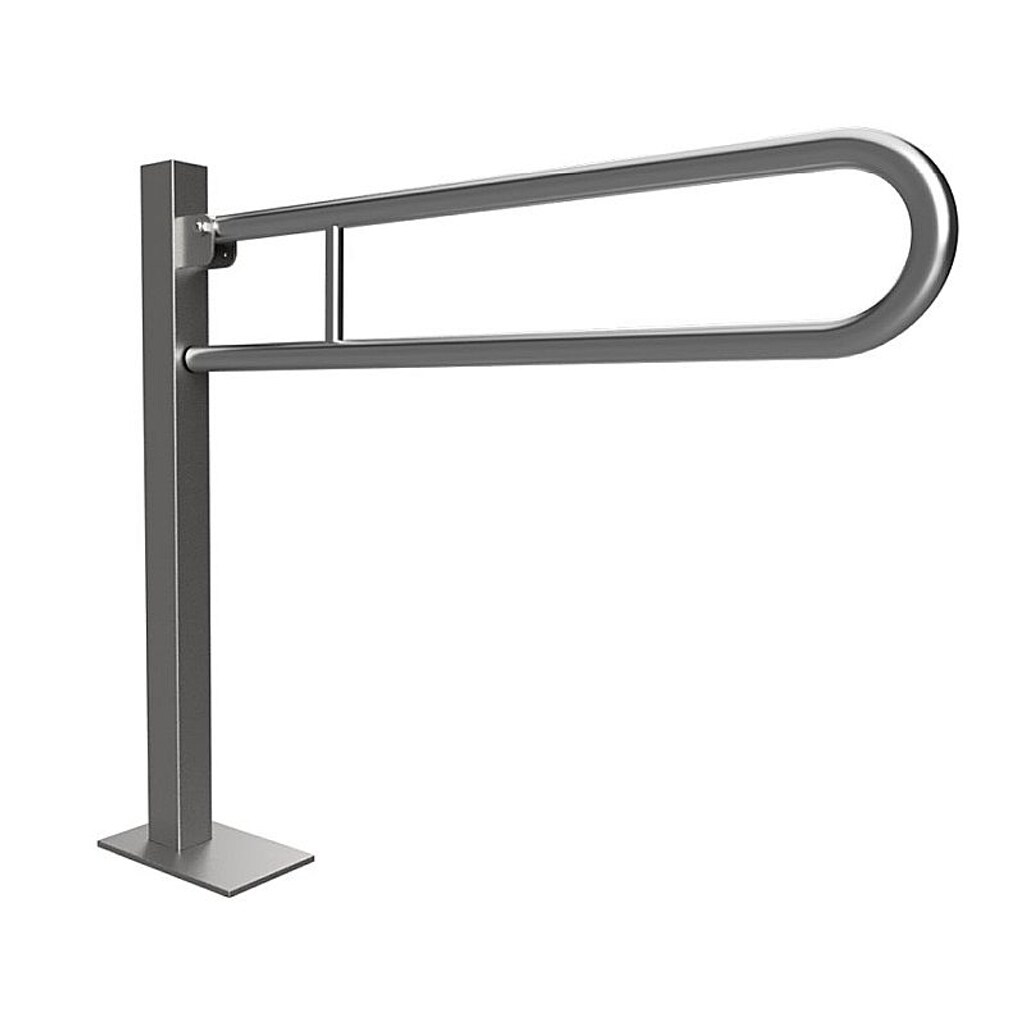 Brillantbad BELP Stützklappgriff in U-Form Bodenmontage Edelstahl gebürstet mit Abdeckung 153x870x975 mm, 120 kg Traglast für Bad & WC >> zum Bohren