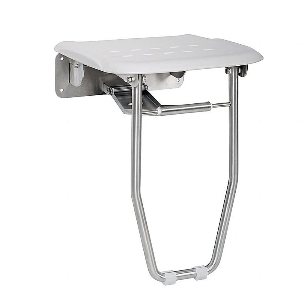 Brillantbad BELP Duschklappsitz mit Stützbein Edelstahl matt Kunststoff 350x433x365 mm, 200 kg Traglast für Bad & WC >> zum Bohren