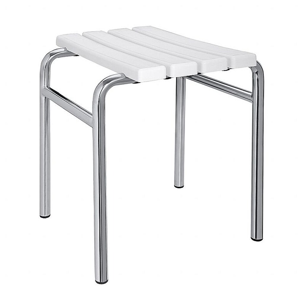 Brillantbad BELP Hocker Edelstahl poliert Kunststoff Weiß 440x450x400 mm, 150 kg Traglast für Bad & WC >> Freistehend anwendbar