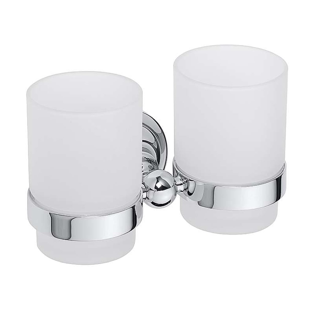 Brillantbad BETRO CHROM Doppelglashalter Messing Glas Chrom 160x95x90 mm f&uuml;r Bad & WC >> zum Bohren - Bild 1