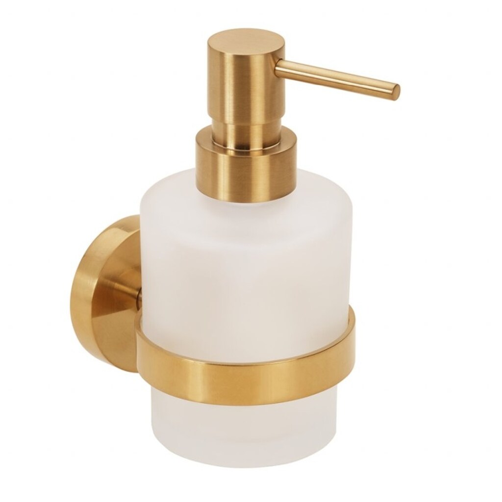 Brillantbad BABLO Seifenspender MINI Messing Gold matt Milchglas 100x75x145 mm, 200 ml für Bad & Küche >> zum Bohren oder Kleben*