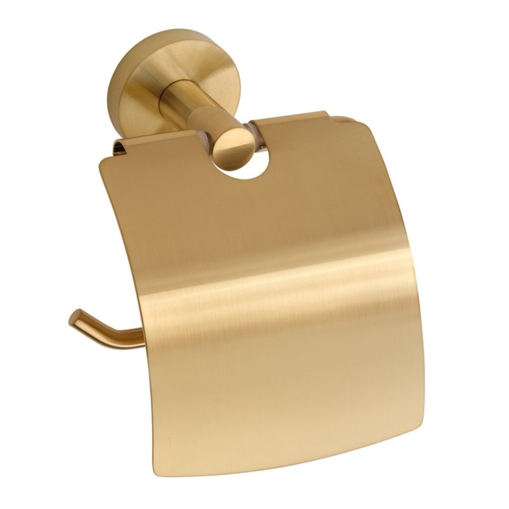 Brillantbad BABLO Papierrollenhalter mit Deckel Messing Gold matt 80x140x155 mm für Bad & WC >> zum Bohren oder Kleben*