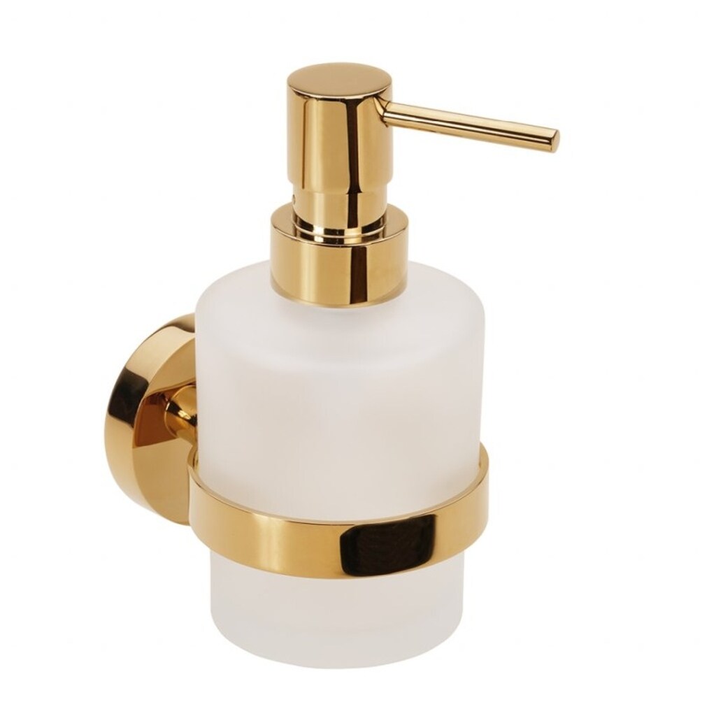 Brillantbad BILLO Seifenspender MINI Messing Gold poliert Milchglas 100x75x145 mm, 200 ml für Bad & Küche >> zum Bohren oder Kleben*
