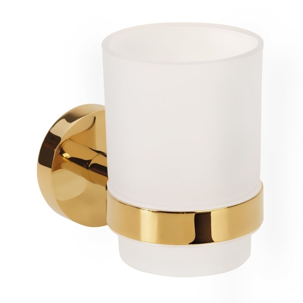 Brillantbad BILLO Glashalter mit Glas Messing Gold poliert Milchglas 105x70x95 mm f&uuml;r Bad & K&uuml;che >> zum Bohren oder Kleben* - Bild 1