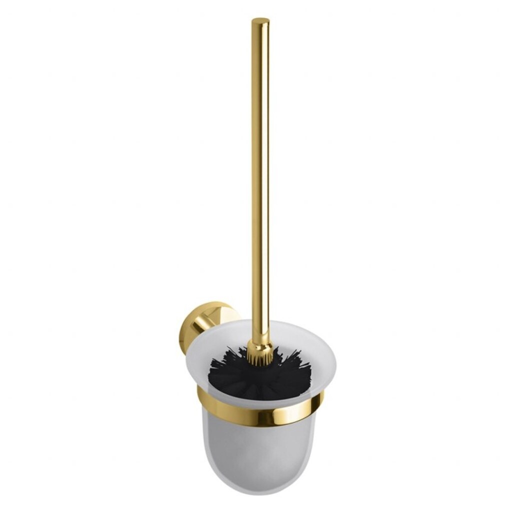 Brillantbad BILLO WC-Bürstengarnitur Messing Milchglas Gold poliert 140x95x370 mm für Bad & WC >> zum Bohren oder Kleben | 04250657525449
