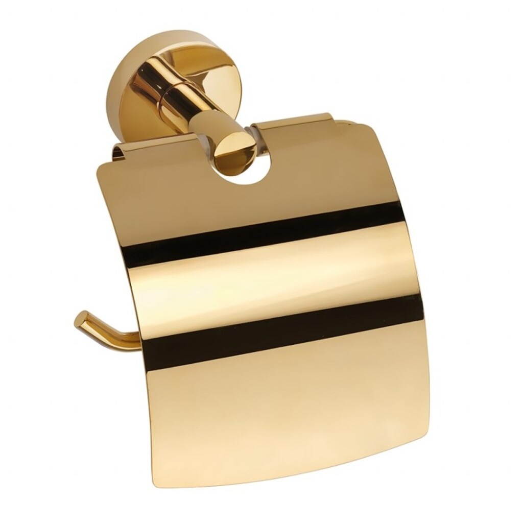 Brillantbad BILLO Papierrollenhalter mit Deckel Messing Gold poliert 80x140x155 mm für Bad & WC >> zum Bohren oder Kleben*