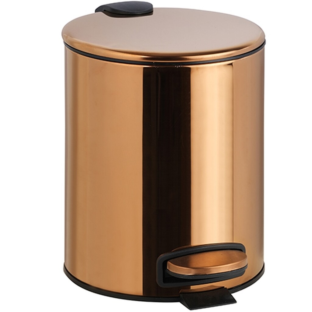 Brillantbad BORAL Abfalleimer Edelstahl Gold Kupfer poliert 260x205x265 mm, 5 Ltr für Bad & Küche >> Freistehend anwendbar