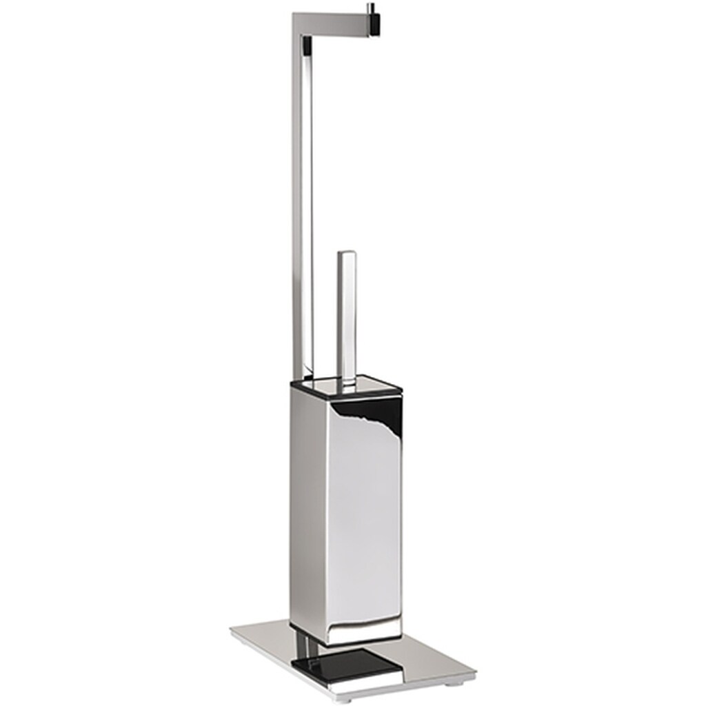 Brillantbad META WC-Bürstengarnitur mit Papierrollenhalter Messing Chrom 255x150x710 mm für Bad & WC >> Freistehend anwendbar