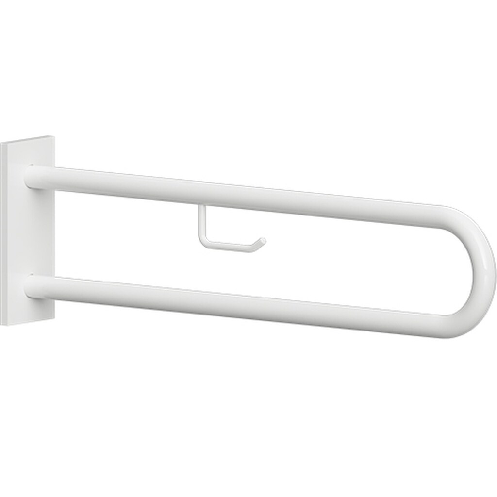 Brillantbad BELP Stützgriff mit Toilettenpapierhalter & Abdeckung Eisen Weiß 616x100x250 mm, 120 kg Traglast für Bad & WC >> zum Bohren