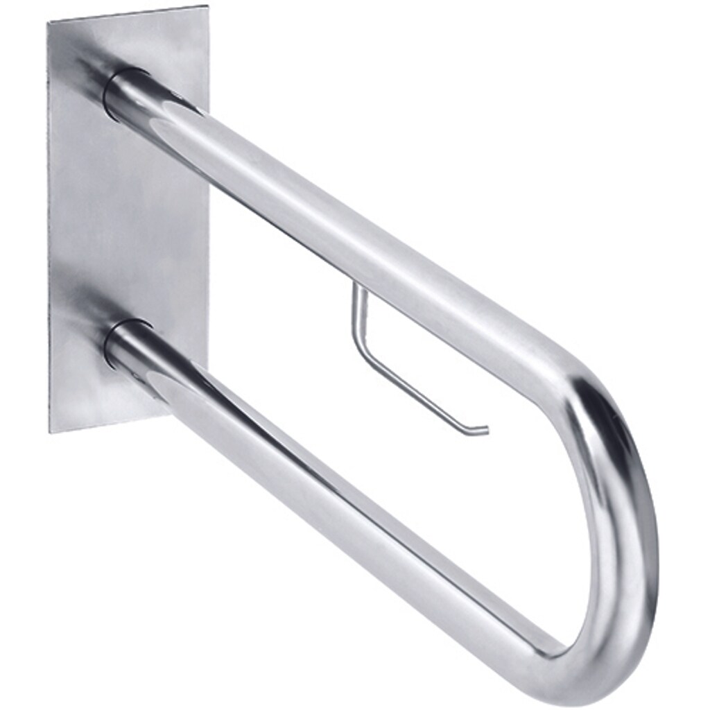 Brillantbad BELP Stützgriff mit Toilettenpapierhalter & Abdeckung Edelstahl gebürstet 616x100x250 mm, 120 kg Traglast für Bad & WC >> zum Bohren