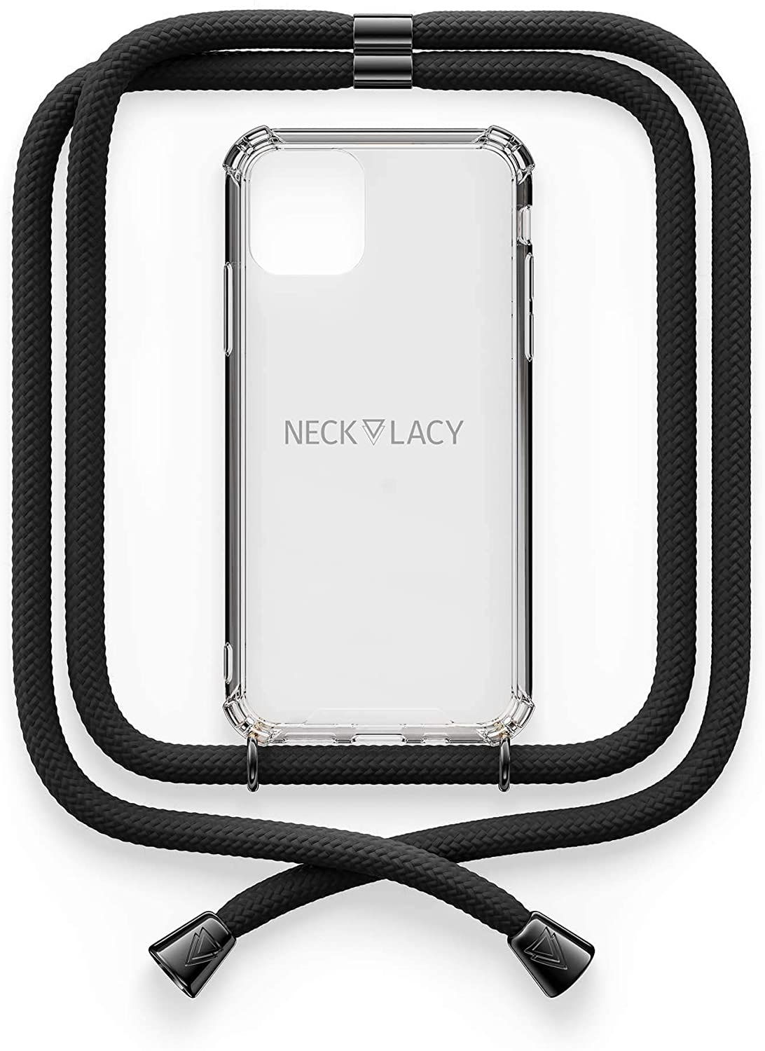 NECKLACY Handykette Handyh&uuml;lle zum umh&auml;ngen - f&uuml;r iPhone 11 - Case / Handyh&uuml;lle mit Band zum umh&auml;ngen - Trageband Hals mit Kordel - Smartphone Necklace, All Black - Bild 1