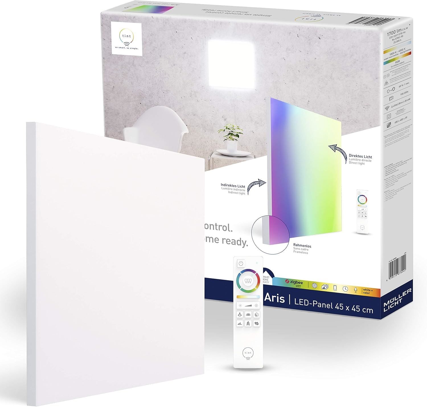 tint Smarte LED-Panelleuchte ARIS &ndash; dimmbar mit wei&szlig;em- und farbigem Licht &ndash; 30x30cm - Bild 1