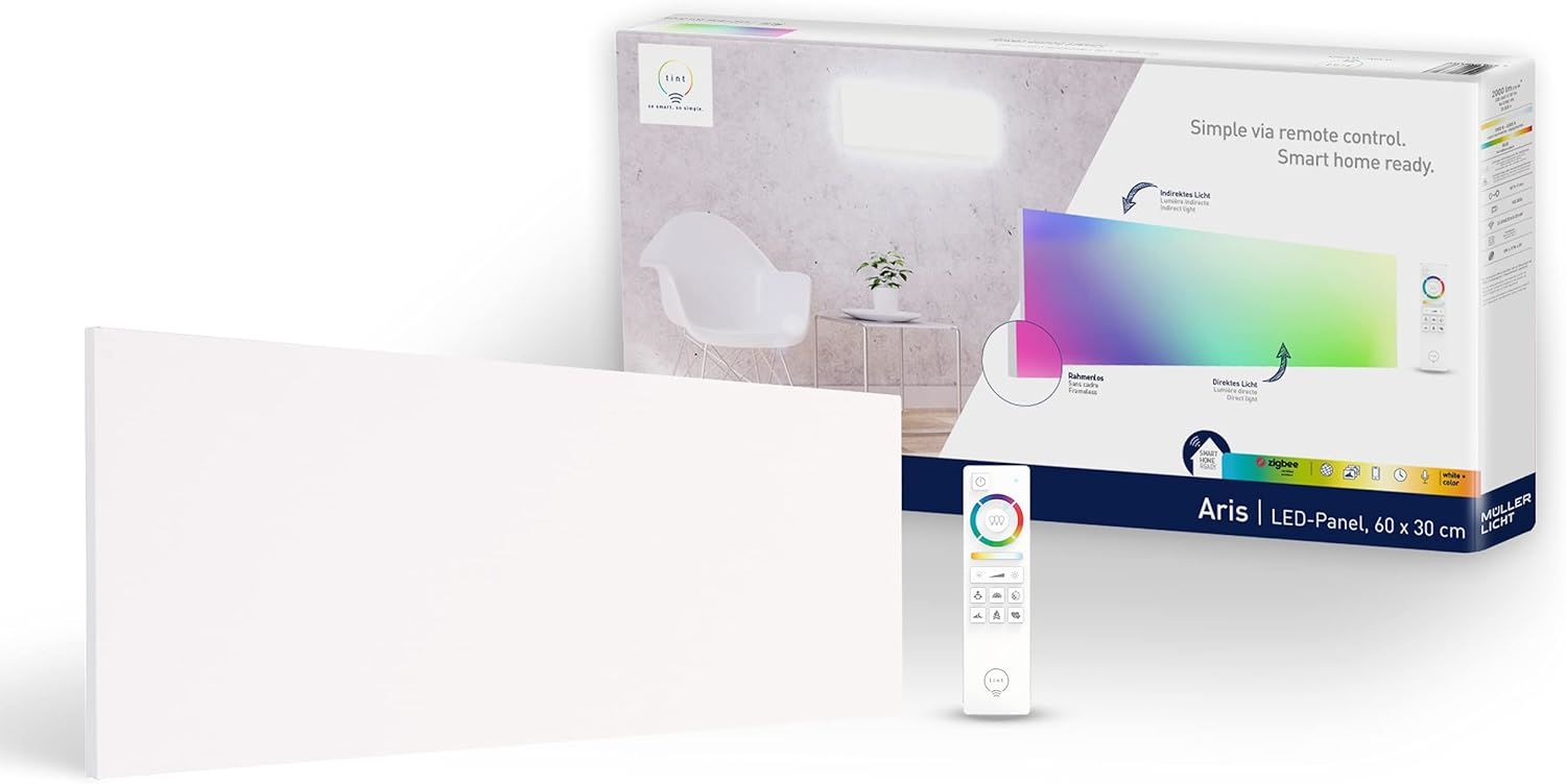 tint Smarte LED-Panelleuchte ARIS &ndash; dimmbar mit wei&szlig;em- und farbigem Licht 60x30cm - Bild 1