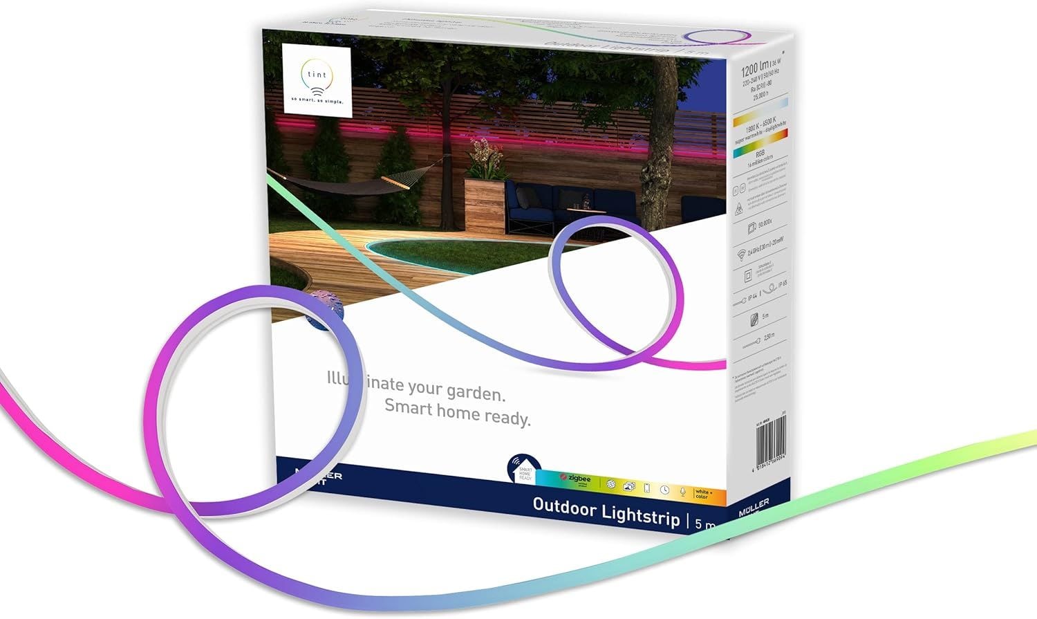 tint Smarter Outdoor LED Strip Streifen, wei&szlig;es & farbiges Licht RGB, dimmbar, IP44, 37W, 5m - Bild 1