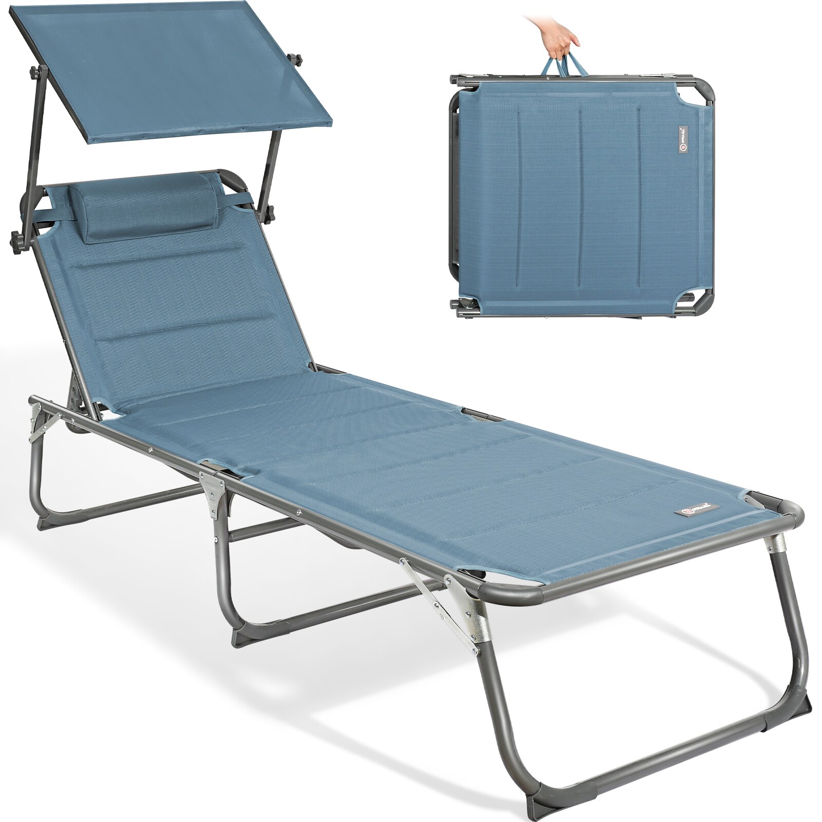 HOMECALL Klappbar-Gartenliege Sonnenliege Liegestuhl, Textilene Mit Dickem Schwamm, Mit Verstellbare Rückenlehne, bis 180KG, Blau