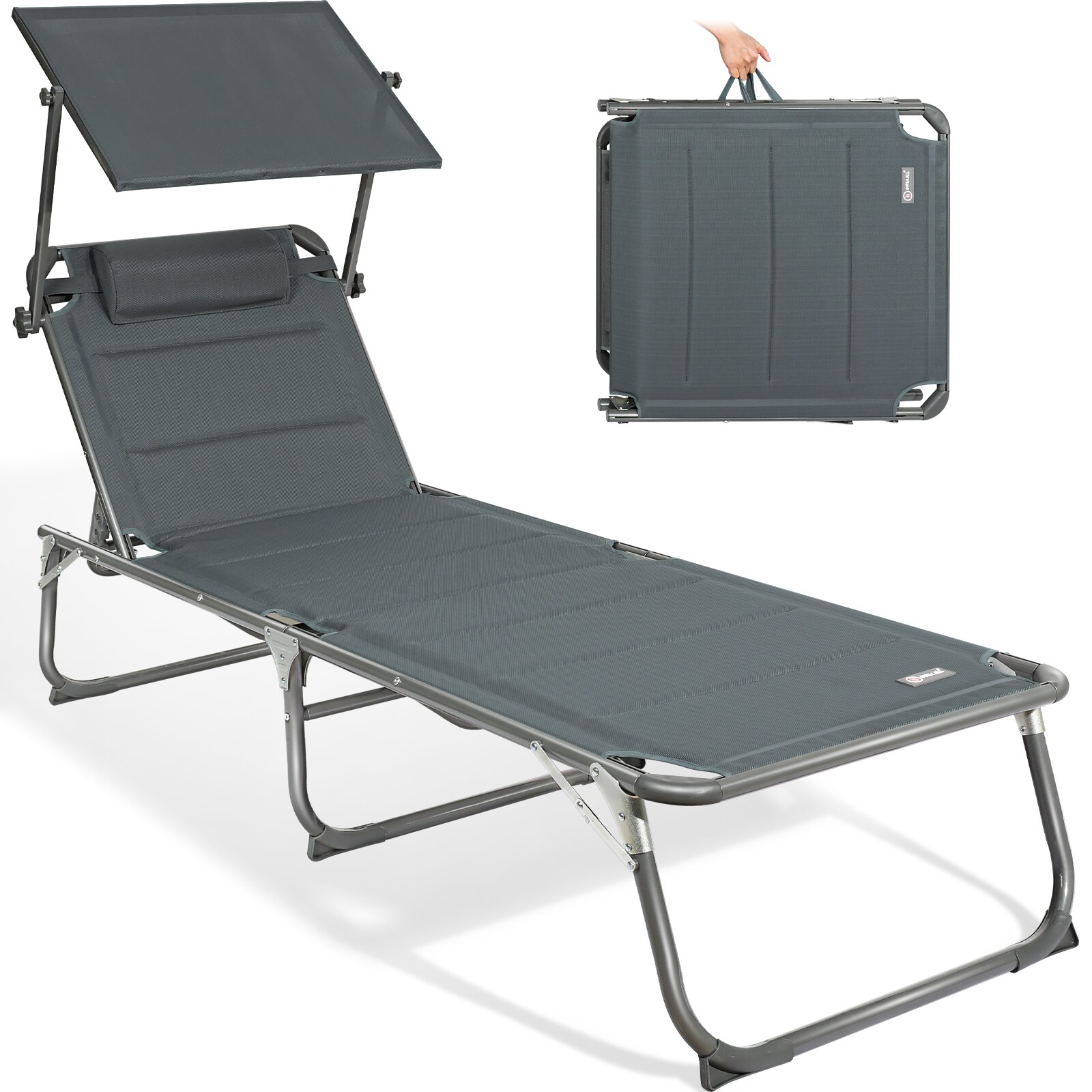 HOMECALL Klappbar-Gartenliege Sonnenliege Liegestuhl, Textilene Mit Dickem Schwamm, Mit Verstellbare Rückenlehne, bis 180KG, Kohlengrau
