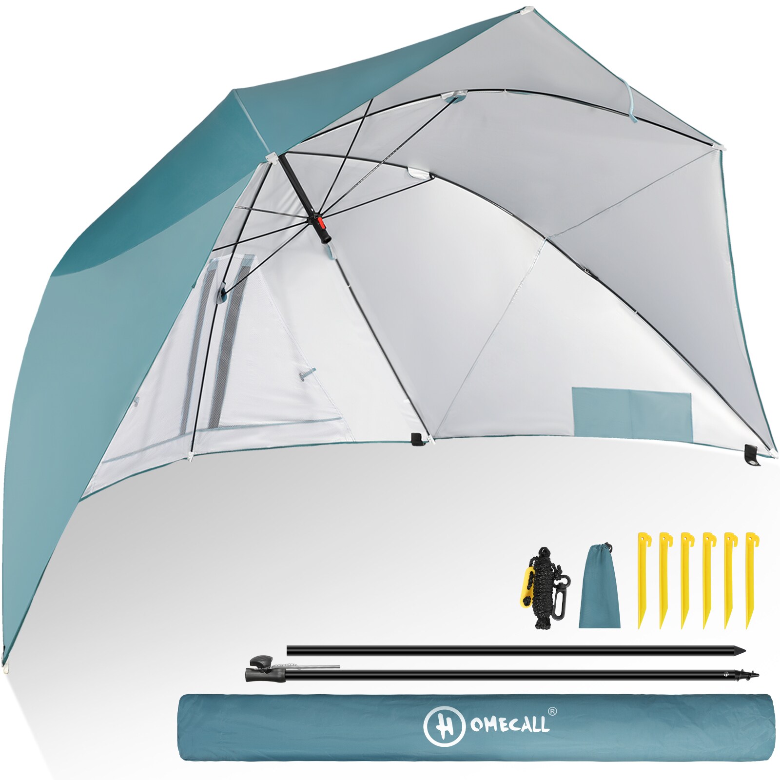HOMECALL Strandmuschel mit umbrella system, UV-resistentes 50+ Umfunktionieren, für 2-3 Personen, Blau
