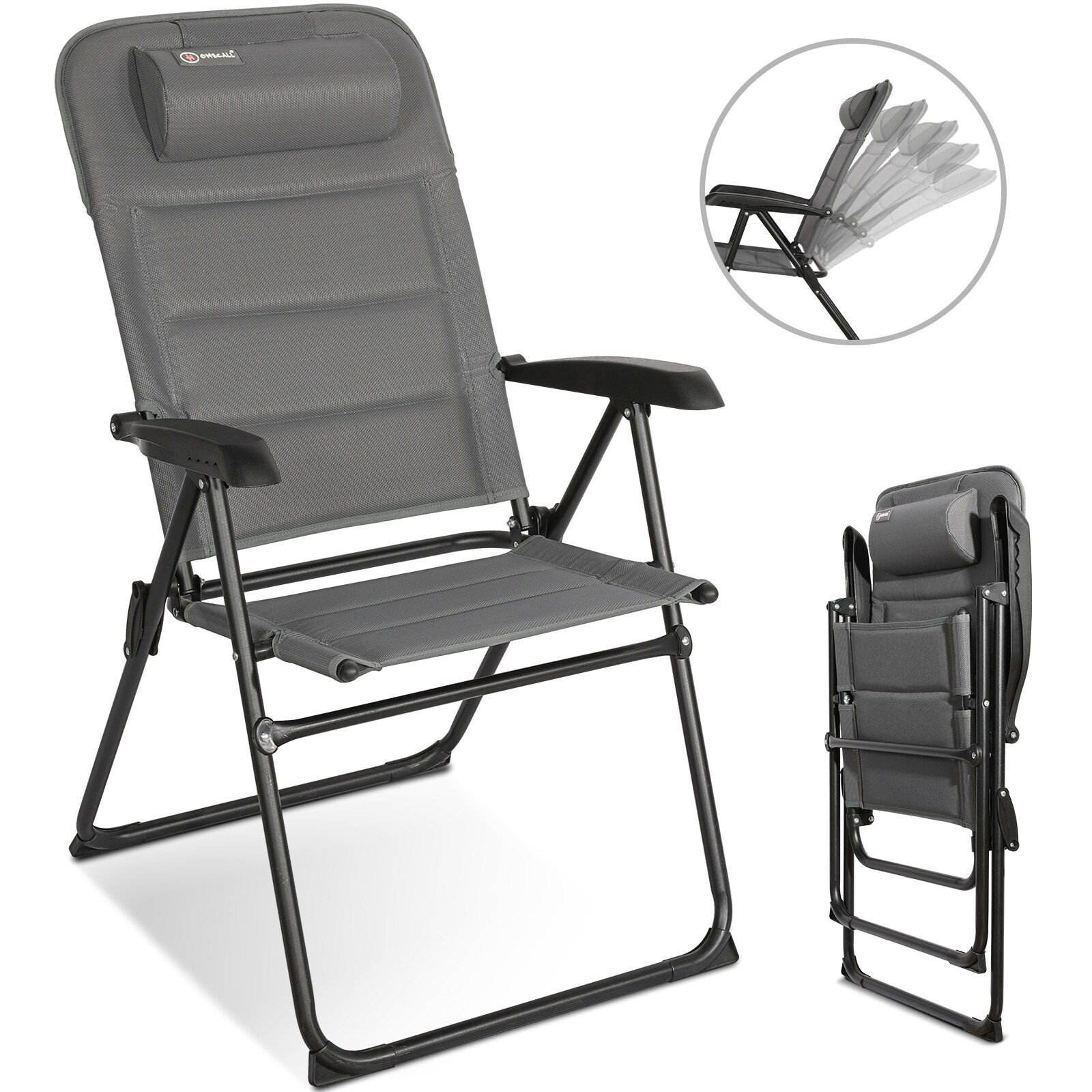 HOMECALL Campingstuhl Gartenstuhl Klappbar, Textilene gepolstert mit Quick-Dry-Schaum, 5 fach Verstellbarer Rückenlehne, bis 150kg