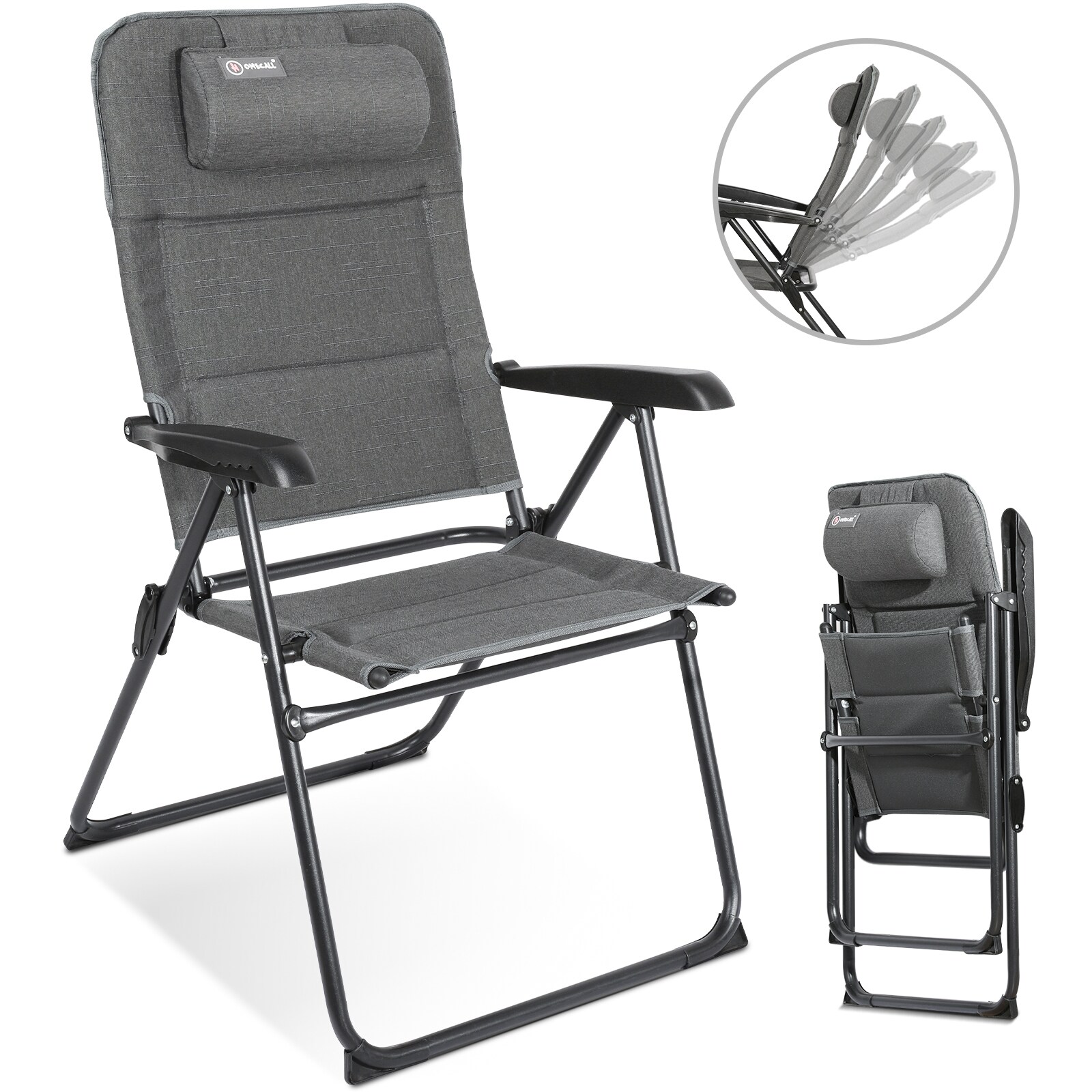HOMECALL Campingstuhl Gartenstuhl Klappbar, UV+ Olefin-Stoff, 5 fach Verstellbarer Rückenlehne, bis 150kg