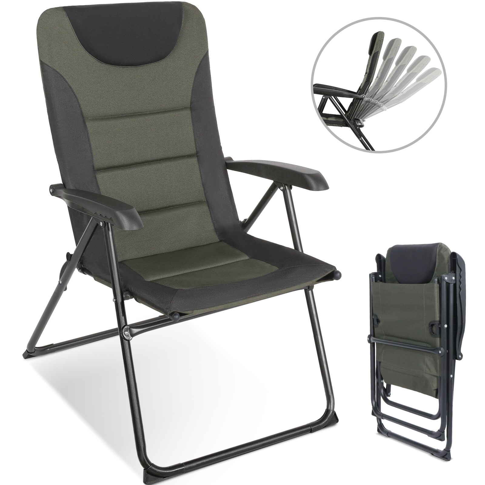 HOMECALL Campingstuhl Gartenstuhl klappbar, polyester, 5 fach Verstellbarer Rückenlehne, bis 150kg, schwarz/grün