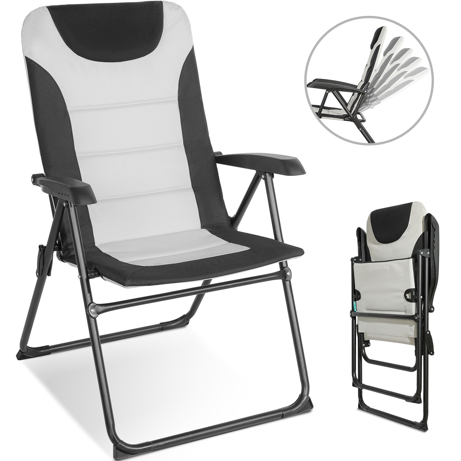 HOMECALL Campingstuhl Gartenstuhl klappbar, polyester, 5 fach Verstellbarer Rückenlehne, bis 150kg, weiß/schwarz