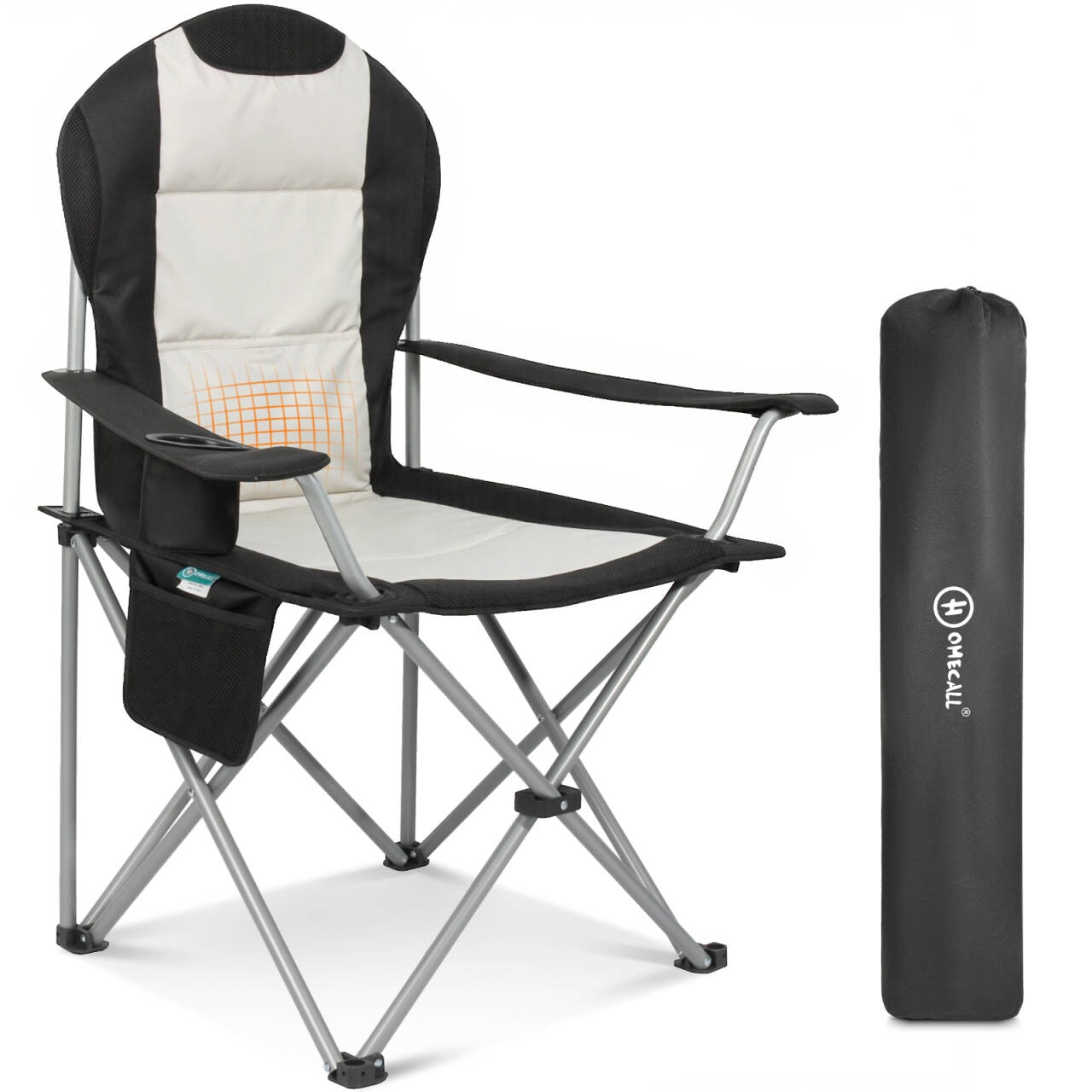 HOMECALL Klappbar Campingstuhl, Hochlehner Angelstuhl, mit Getr&auml;nkehalter, wei&szlig;/schwarz - Bild 1