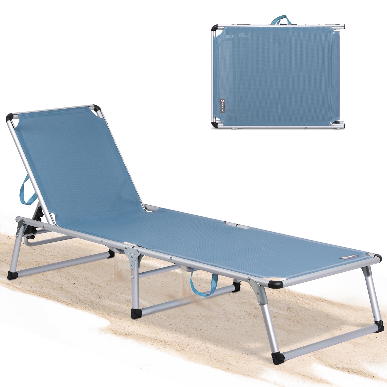 HOMECALL Strandliege Leicht Alu Sonnenliege, 5 fach Verstellbare R&uuml;ckenlehne, bis 120KG, Blau - Bild 1