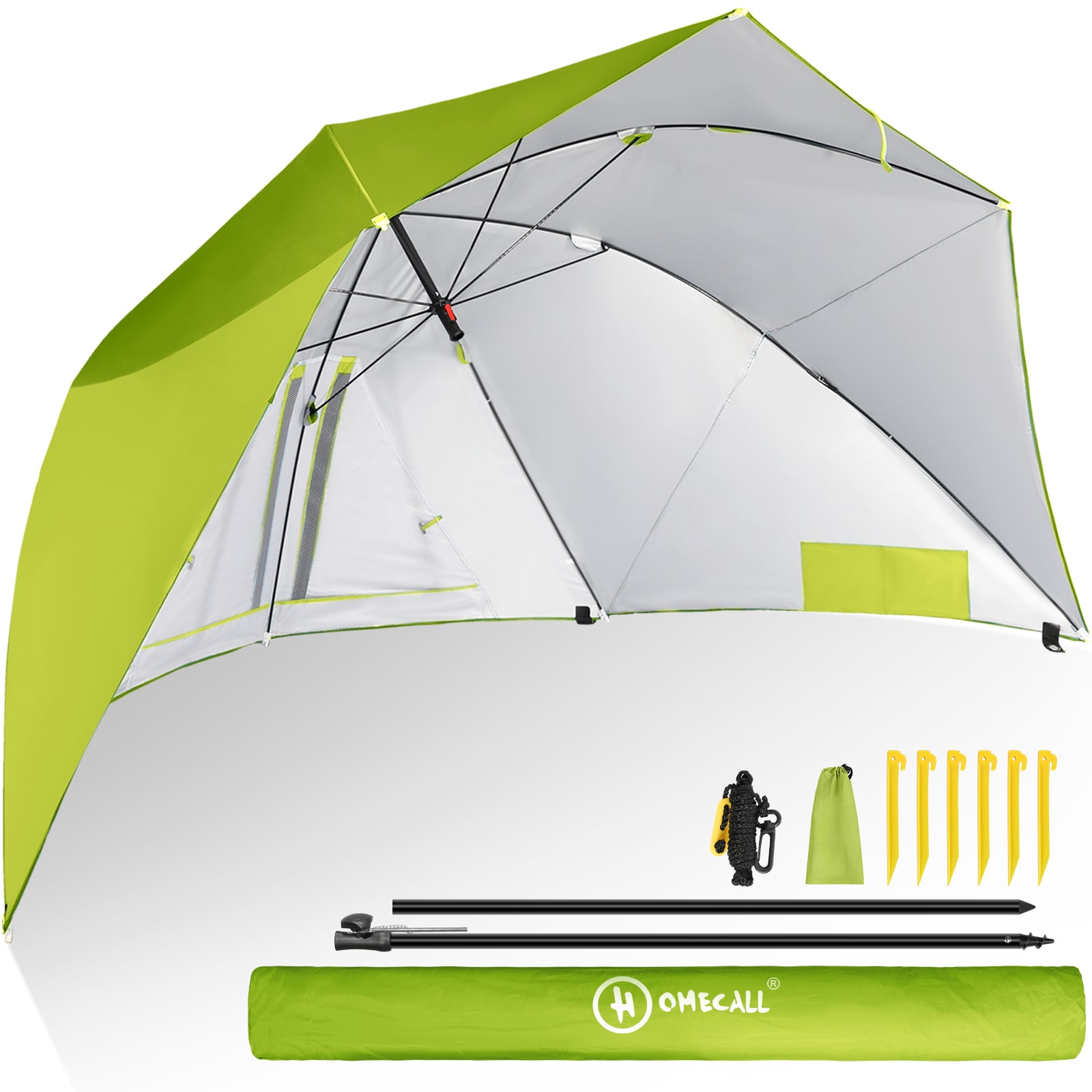HOMECALL Strandmuschel mit umbrella system, UV-resistentes 50+ Umfunktionieren, f&uuml;r 2-3 Personen, Grun - Bild 1