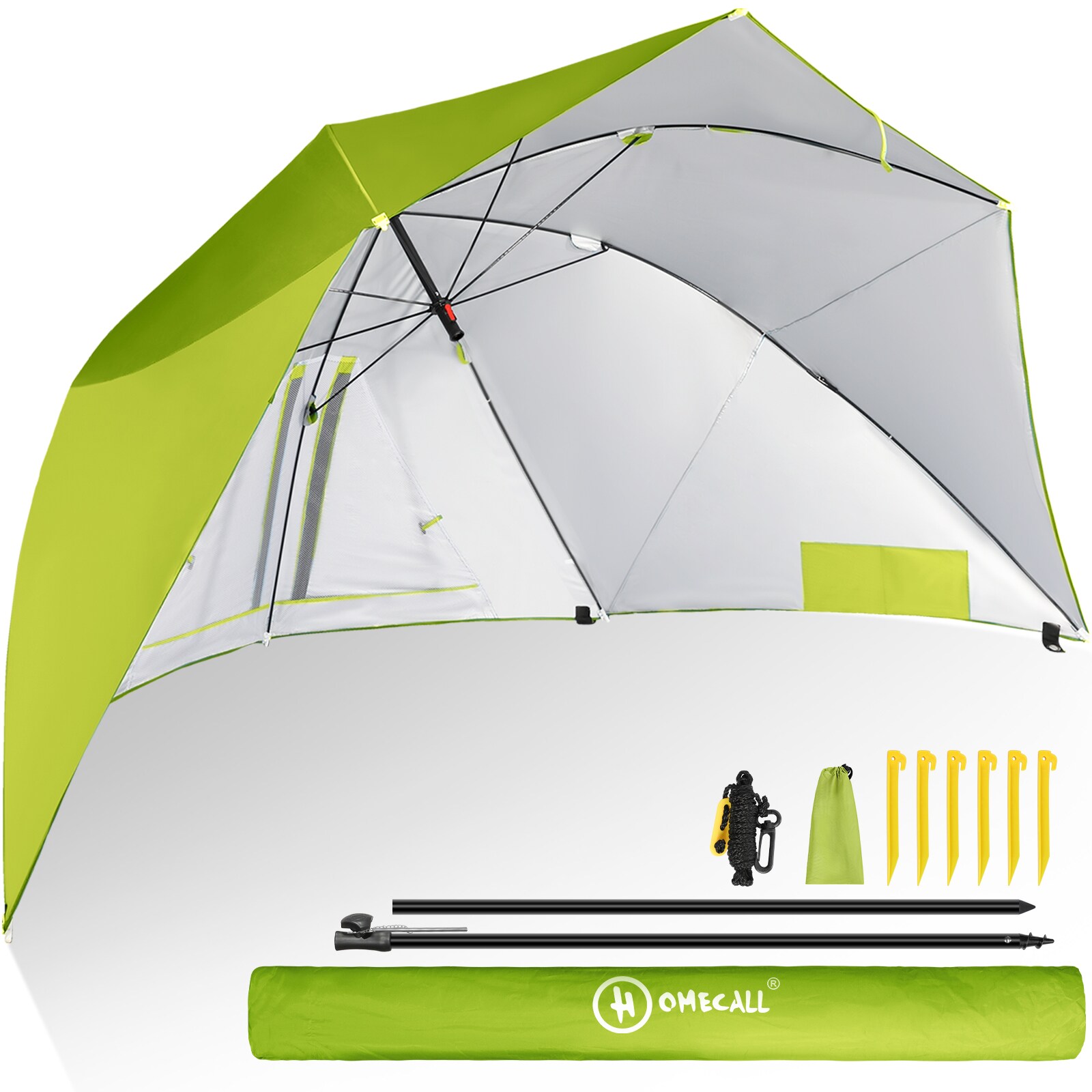 HOMECALL Strandmuschel mit umbrella system, UV-resistentes 50+ Umfunktionieren, für 2-3 Personen, Grun