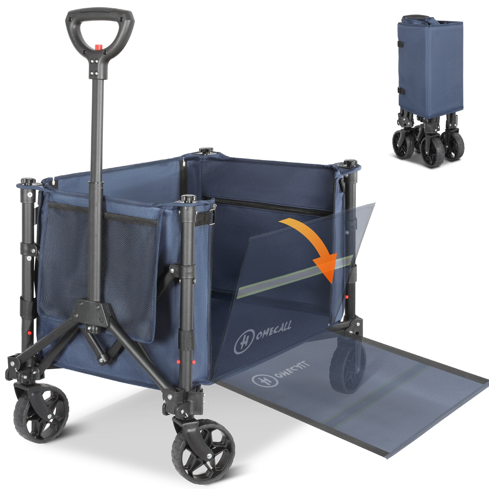 HOMECALL Bollerwagen Handwagen (Erweiterbare Kapazität, bis 100KG, 120L), Für Einkaufen, Camping, Garten, Dogs-Dunkelblau