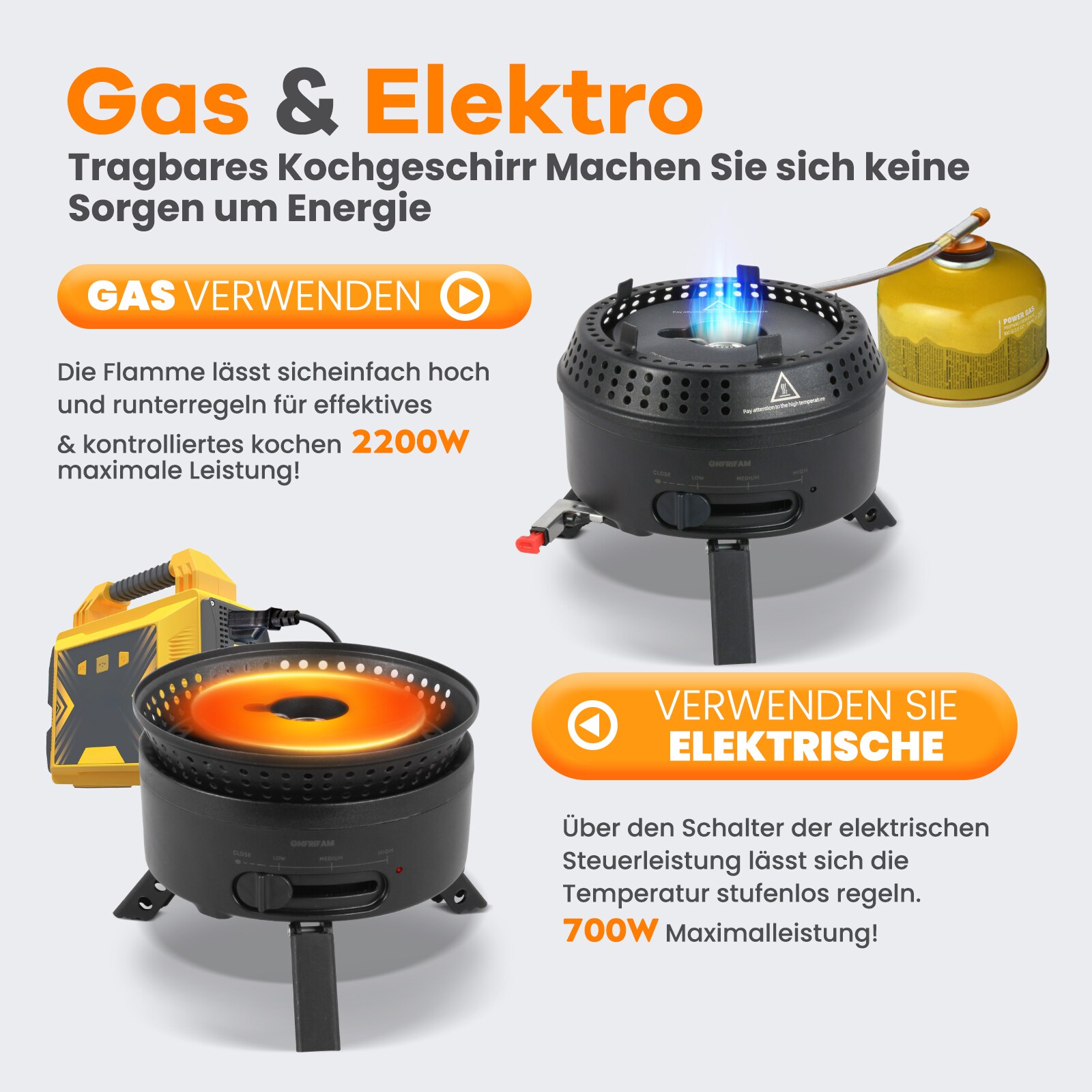 ENFRIFAM Topf-Set Campingkocher, Gaskocher Outdoor Kochgeschirr, Tragbar  Reisekocher , Aluminium.Kombiniere 700W Elektrische und 2200W Gas, 1  flammig, fr 2-4 Personen , fr Picknick Backpacking Camping Wandern online  kaufen bei Netto