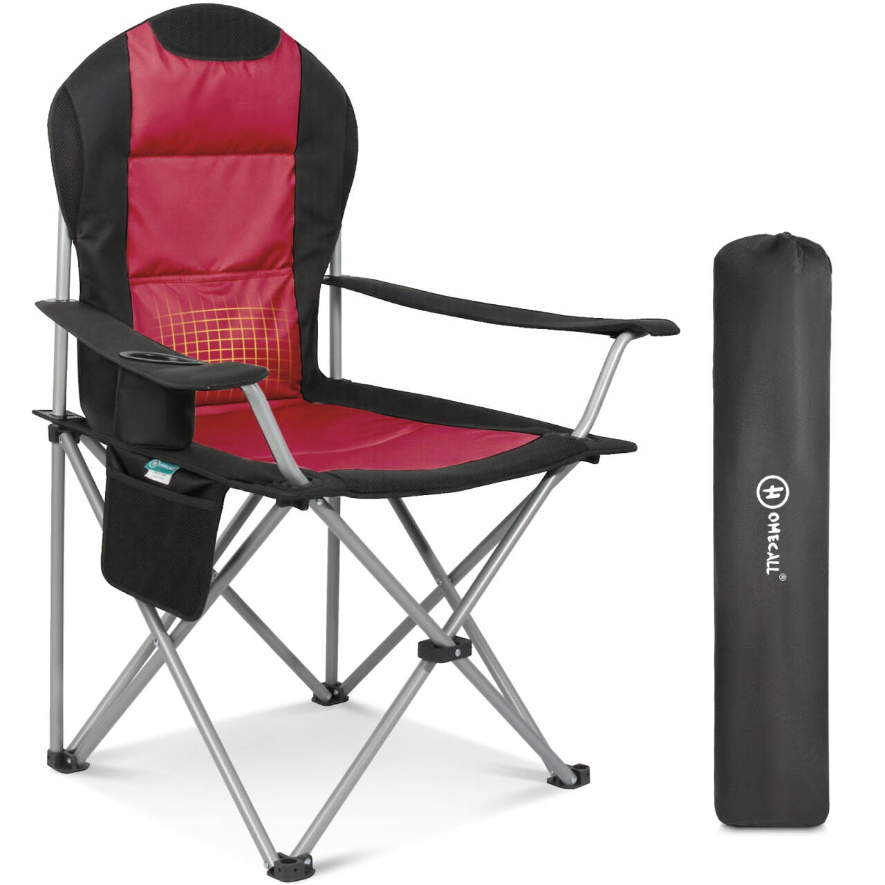 HOMECALL Klappbar Campingstuhl, Hochlehner Angelstuhl, mit Getr&auml;nkehalter, rot/schwarz - Bild 1