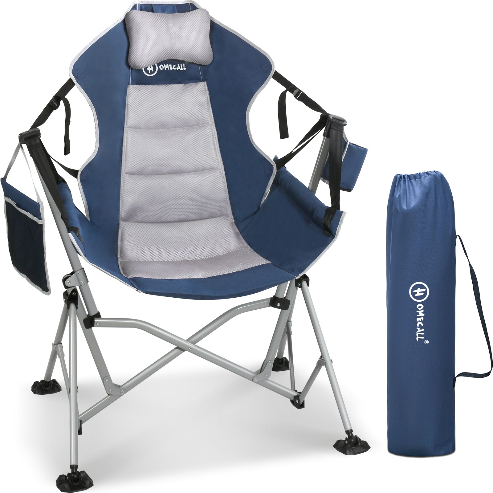HOMECALL Campingstuhl Stühleschaukelstuhl Faltbare Hängestuhl (Biz 180 KG, mit verstellbarer Rückenlehne, Lordosenstütze und Kopfstütze), Dunkelblau