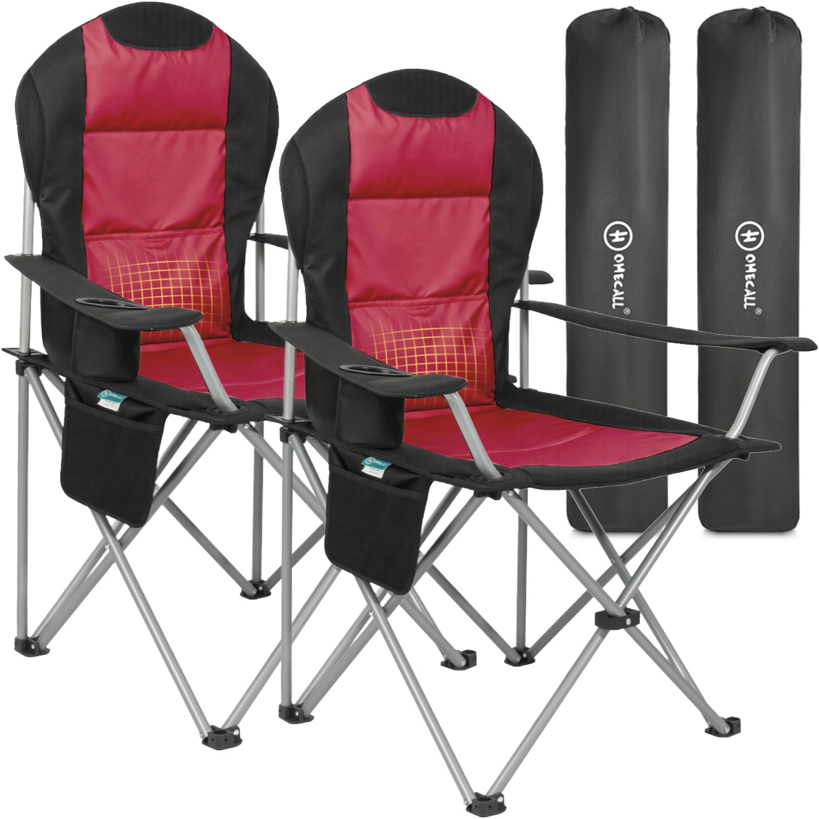 HOMECALL Klappbar Campingstuhl, Hochlehner Angelstuhl, mit Getränkehalter, rot/schwarz