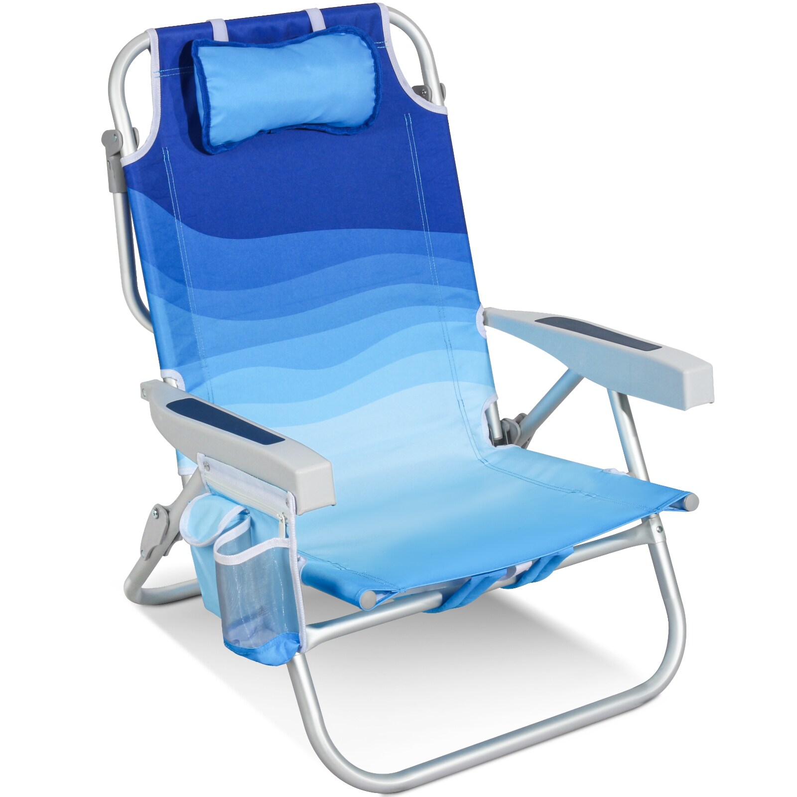 HOMECALL Klappstuhl Strandstuhl Leicht 5-fach verstellbare Rückenlehne, bis 136KG, Aluminiumrahmen, eine große isolierte Kühltasche, Aufbewahrungstasche, 1 St- Blaue Welle