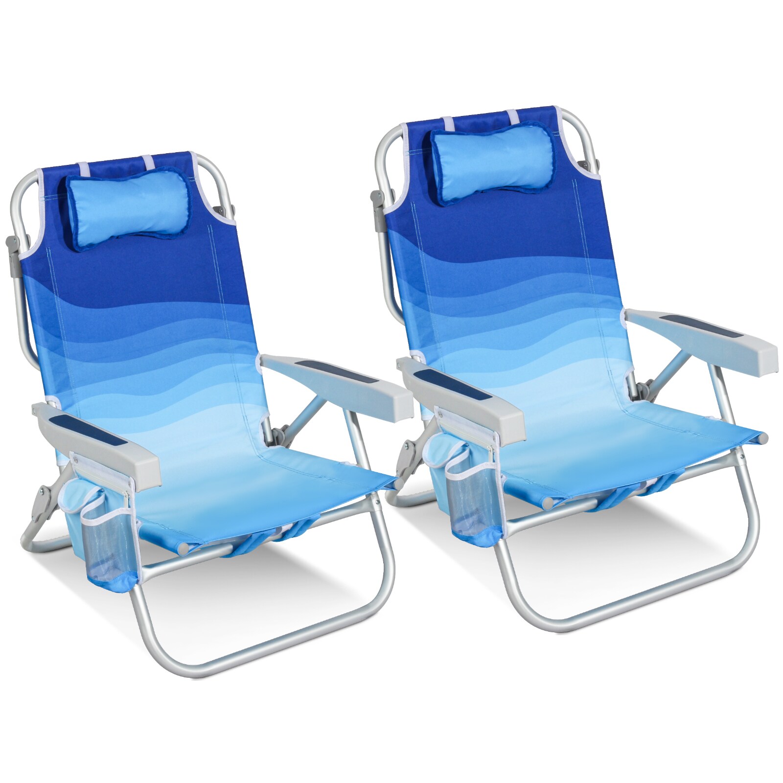 HOMECALL Klappstuhl Strandstuhl Leicht 5-fach verstellbare Rückenlehne, bis 136KG, Aluminiumrahmen, eine große isolierte Kühltasche, Aufbewahrungstasche, 2 St- Blaue Welle