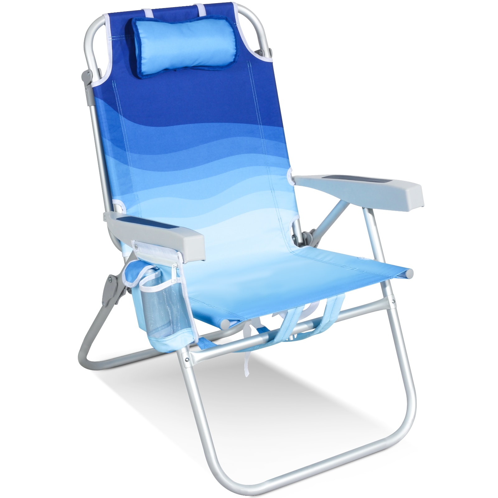 HOMECALL Klappstuhl Strandstuhl Leicht 5-fach verstellbare R&uuml;ckenlehne, bis 136KG, Aluminiumrahmen, eine gro&szlig;e isolierte K&uuml;hltasche, Aufbewahrungstasche, 1 St- Blaue Welle - Bild 1