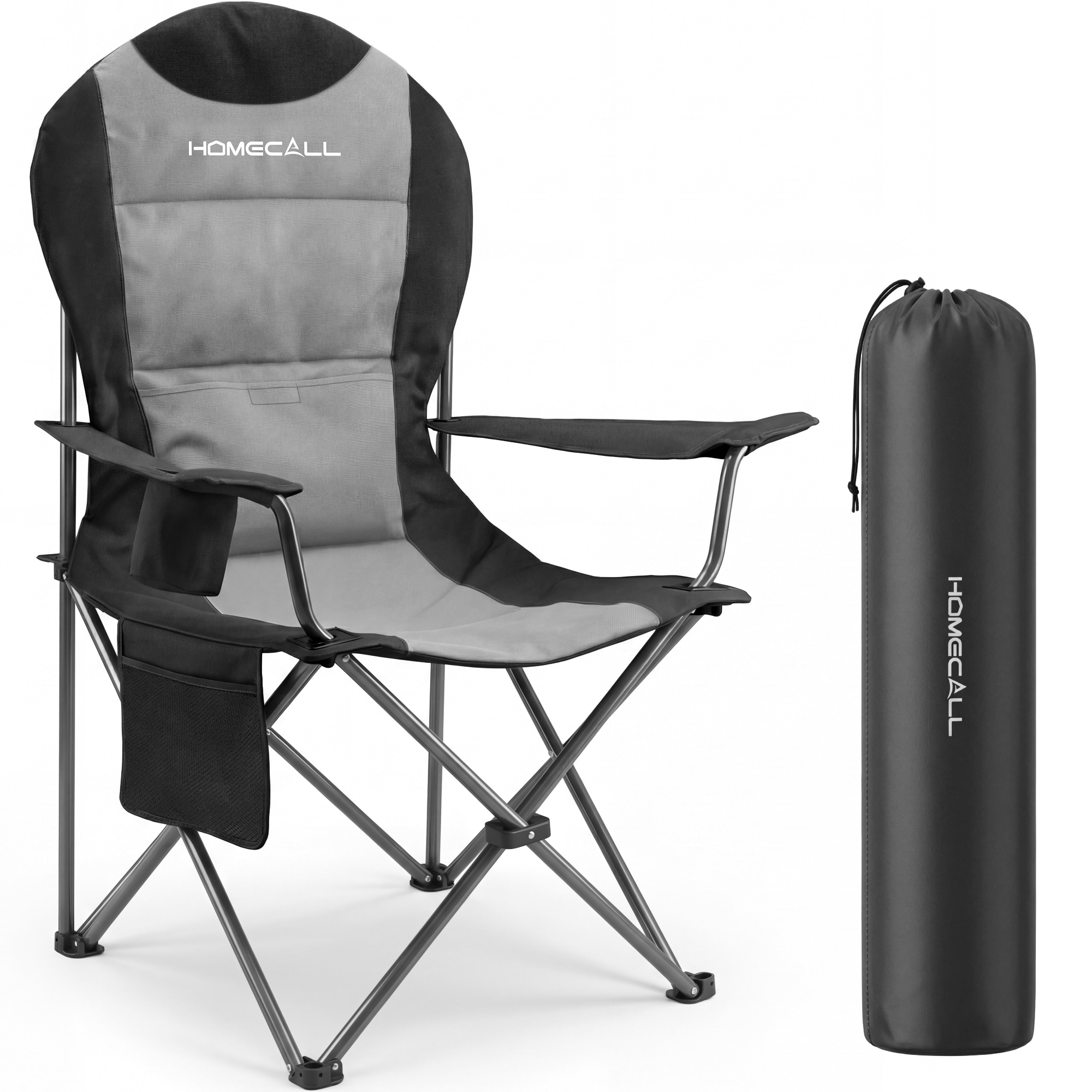 Homecall Campingstuhl Hochlehner 110cm mit Lendenwirbelst&uuml;tze Klappstuhl Angelstuhl Faltbar, (Bis 150kg, gepolstert, faltbar, stabil, 1 St), f&uuml;r Camp Garten Balkon (schwarz) - Bild 1