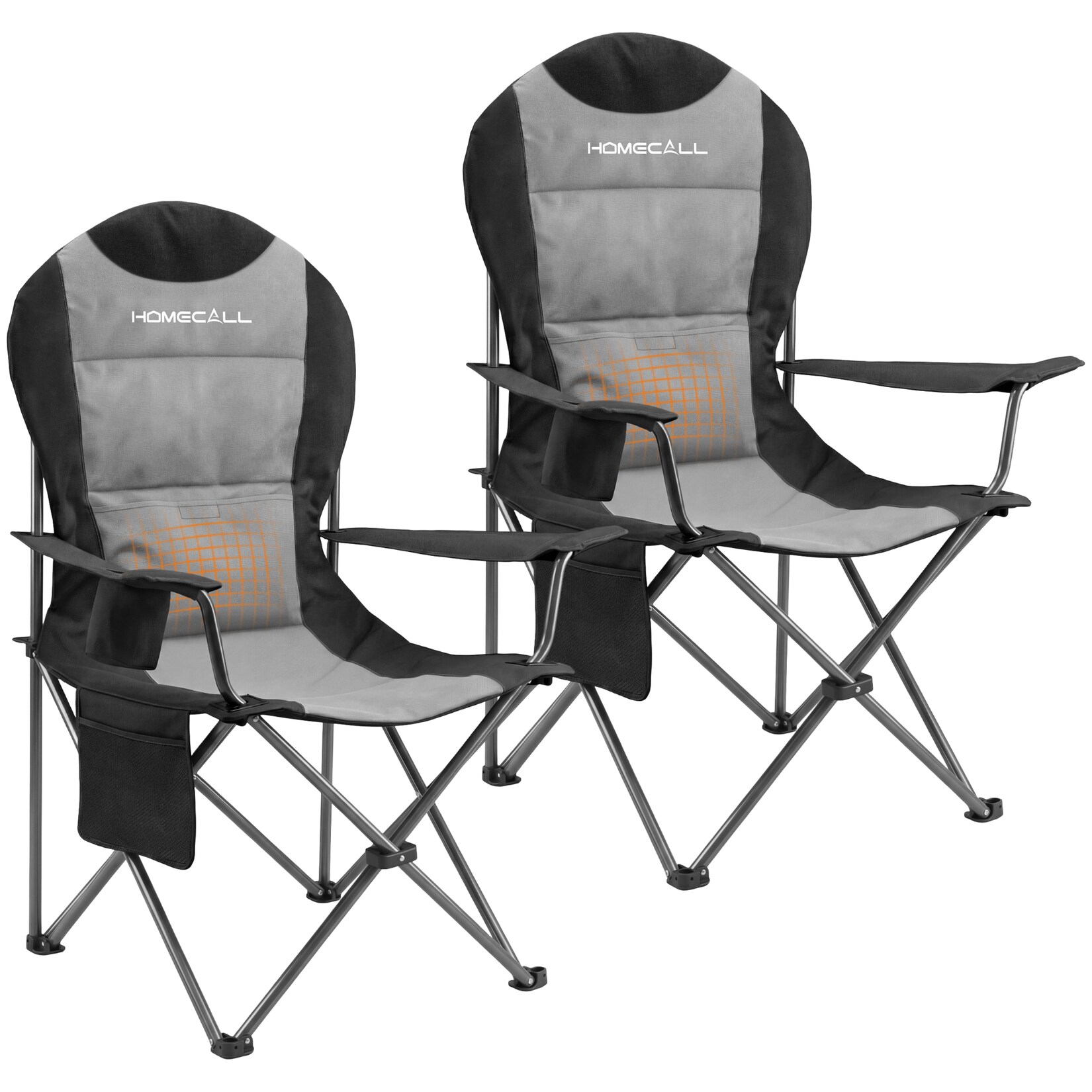 Homecall Campingstuhl Hochlehner 110cm mit Lendenwirbelstütze Klappstuhl Angelstuhl Faltbar, (Bis 150kg, gepolstert, faltbar, stabil, 2 St), für Camp Garten Balkon (schwarz)