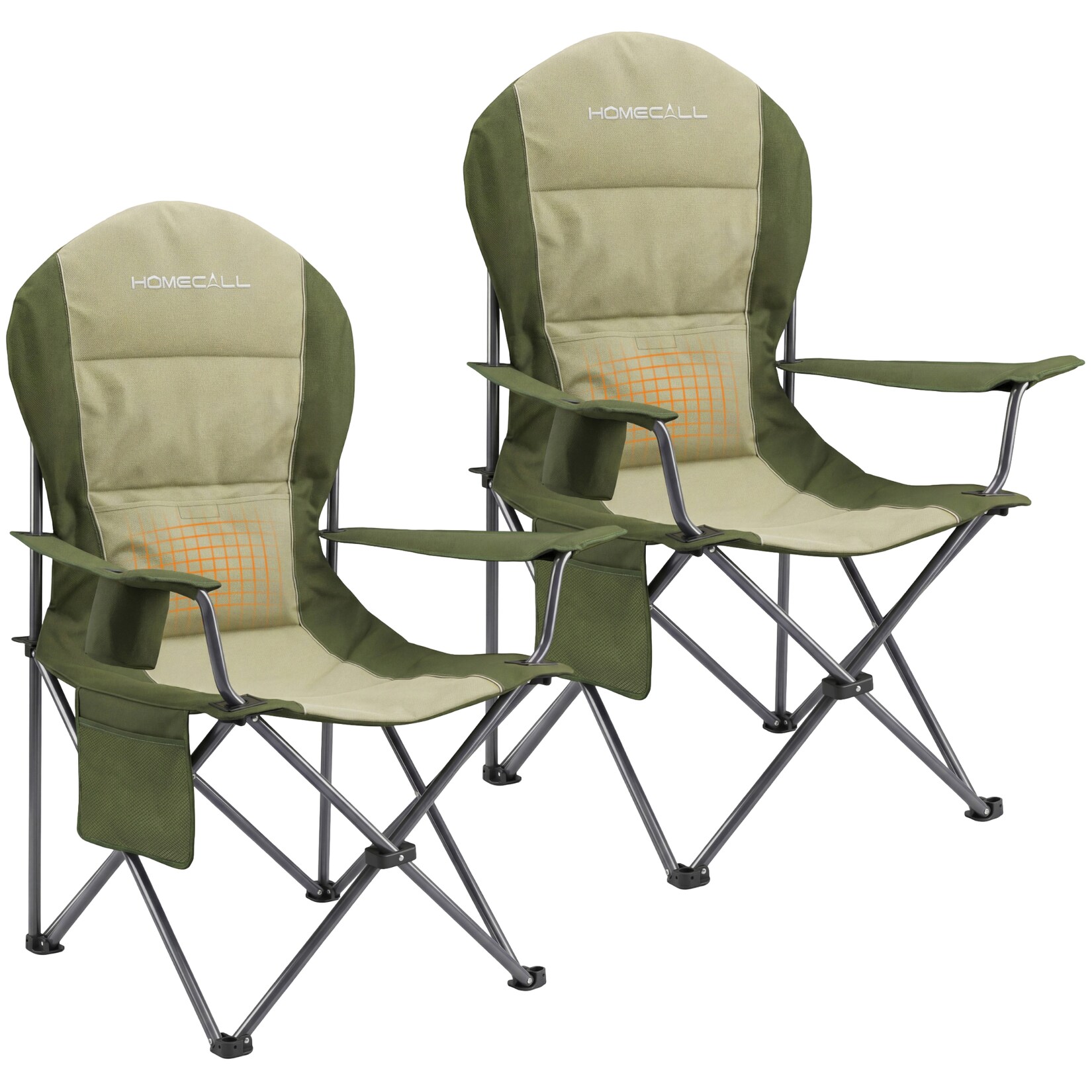 Homecall Campingstuhl Hochlehner 110cm mit Lendenwirbelstütze Klappstuhl Angelstuhl Faltbar, (Bis 150kg, gepolstert, faltbar, stabil, 2 St), für Camp Garten Balkon (olivgrün)