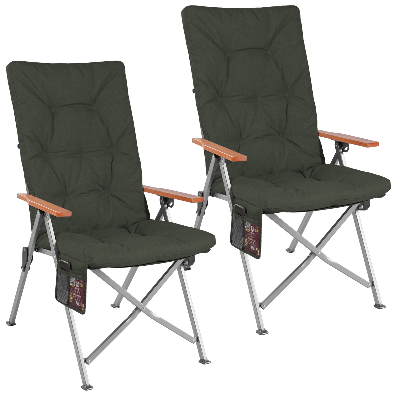 Homecall Campingstuhl Faltbar Hochlehner Luxus Klappstuhl mit 4,5cm Dicke Gepolstert, (150kg Belastbar mit 4 Positionen Verstellbar Angelstuhl, 2 St), für Garten Balkon Wohnmobil (dunkelgrau)