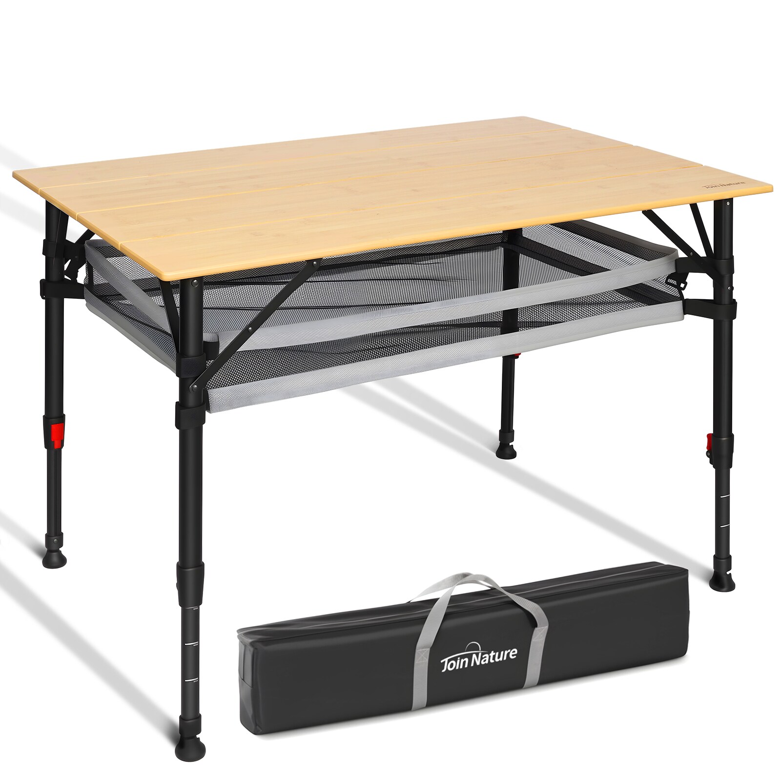 HOMECALL Klapptisch Bambus Camping-Klapptisch höhenverstellbar 47–65 cm