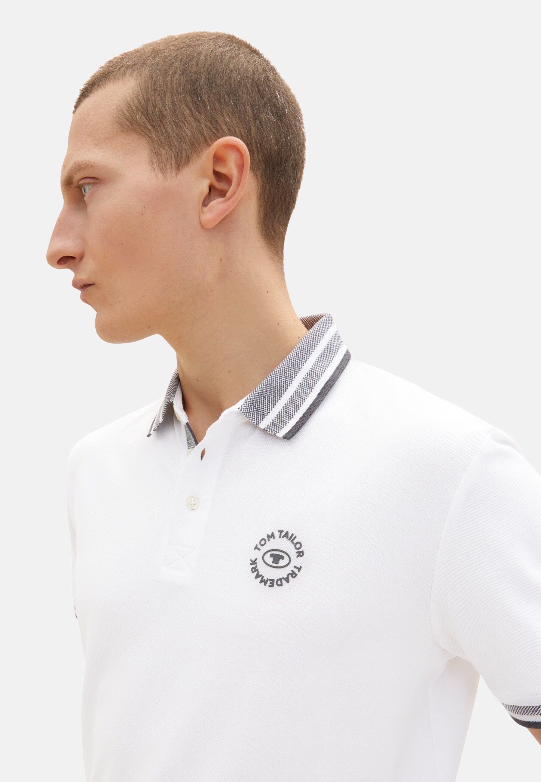 Tom Tailor Poloshirt Basic Polo Kurzarmshirt mit Kontraststreifen und Logo-Print - Bild 1