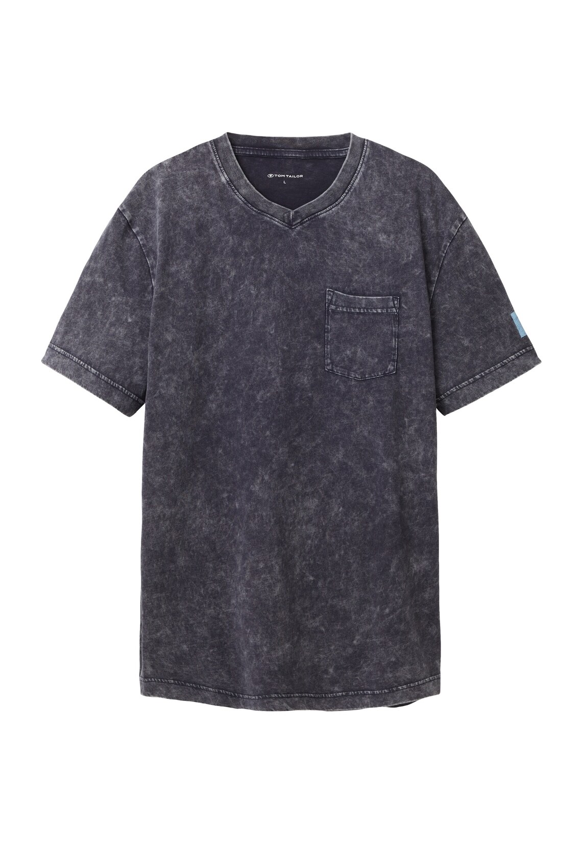 Tom Tailor T-Shirt Kurzarmshirt mit V-Ausschnitt, ausgewaschener Optik und Brusttasche | 04066887520075