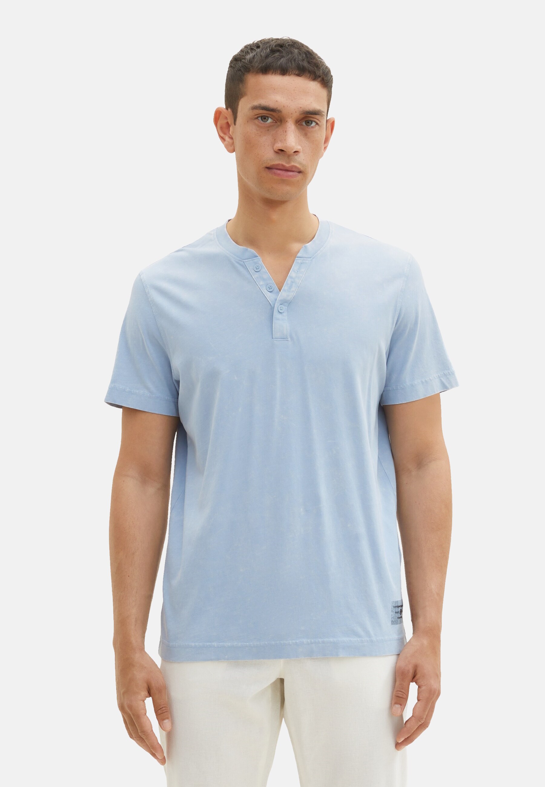 Tom Tailor T-Shirt Kurzarmshirt mit Henley-Ausschnitt und ausgewaschener Optik - Bild 1