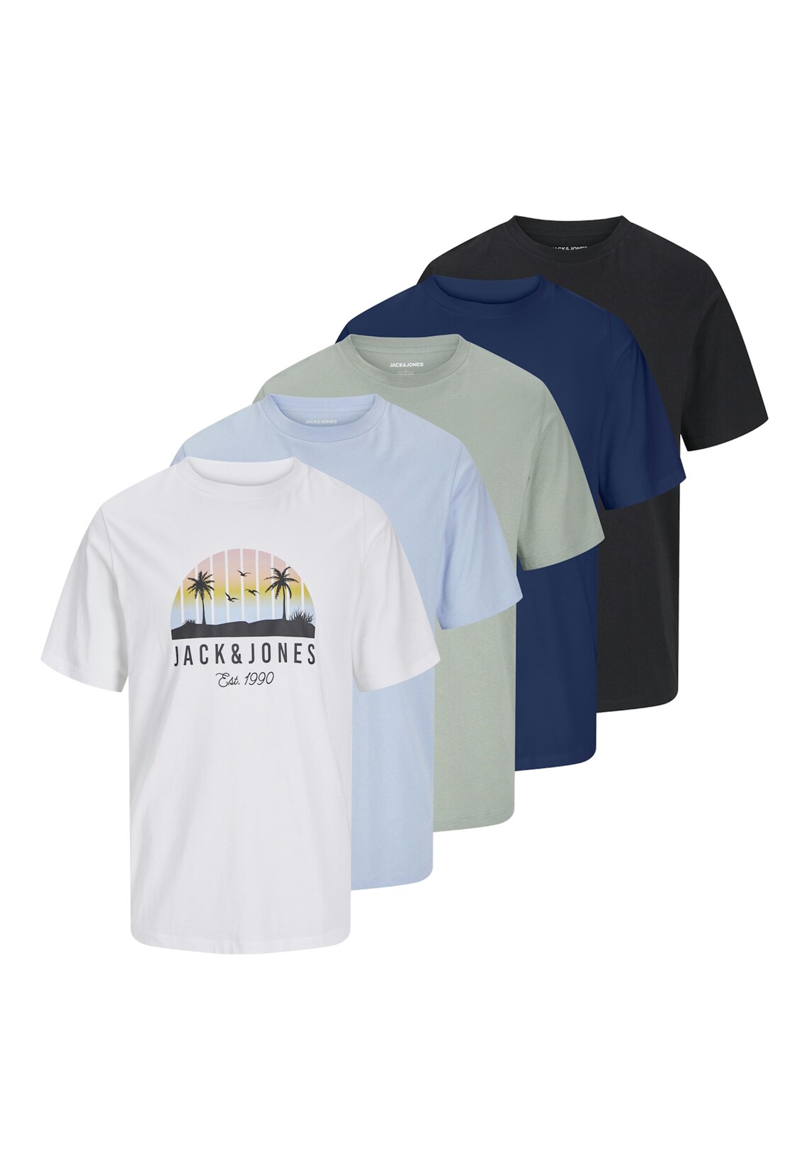 Jack & Jones T-Shirt PALM Kurzarmshirt 5er Pack | 05715678198311