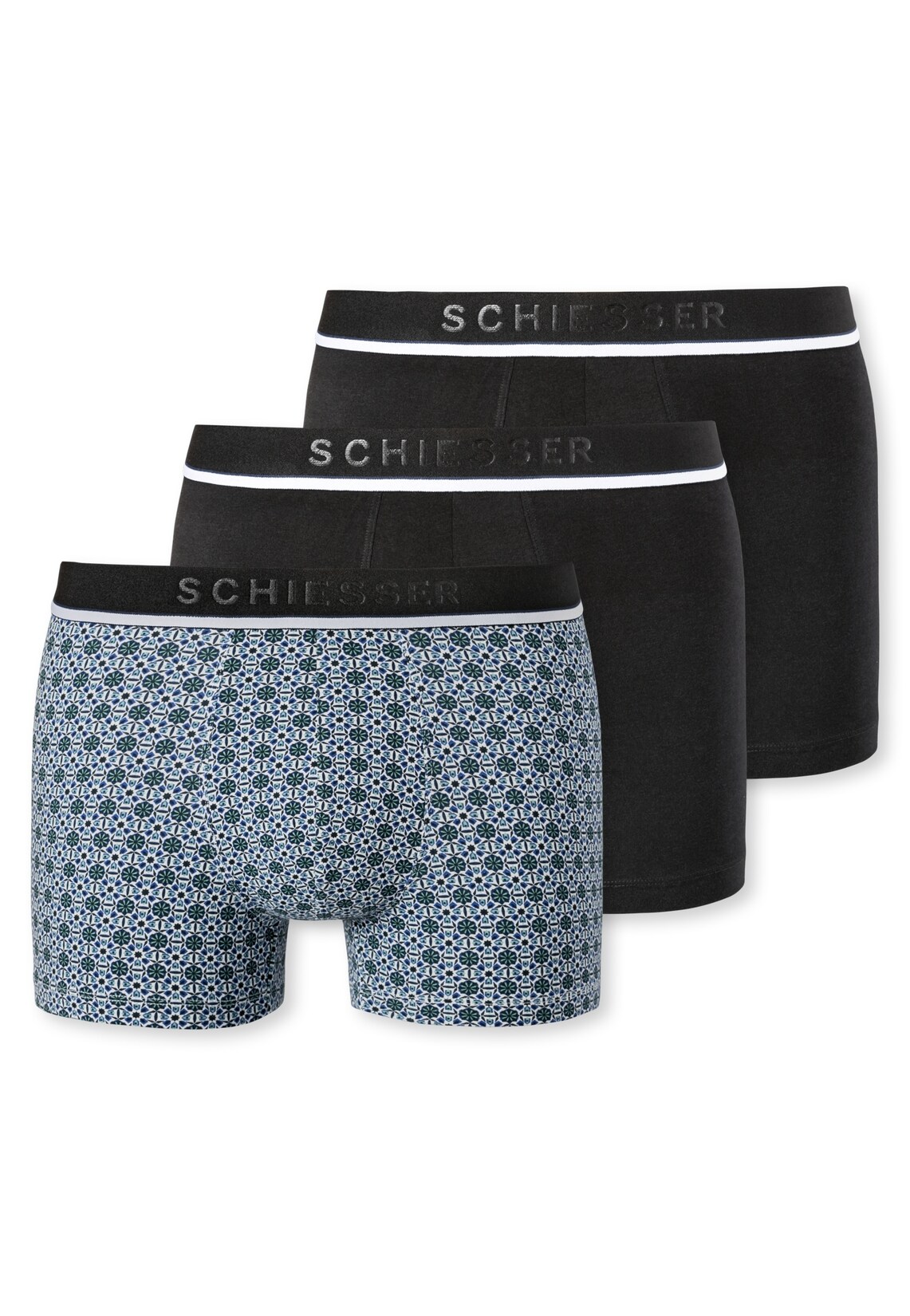 Schiesser Boxershorts Shorts im 3 Pack Organic Cotton uni gemustert mehrfarbig | 04007066116863